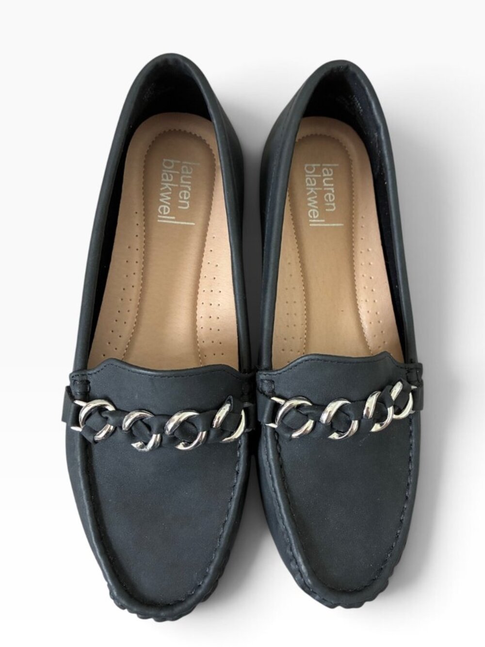 Lauren Blakwell Black Chain-Trim Driving Loafers